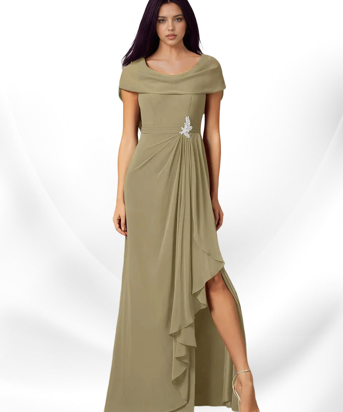 Augday Mary A-Line Side Slit Chiffon Dress