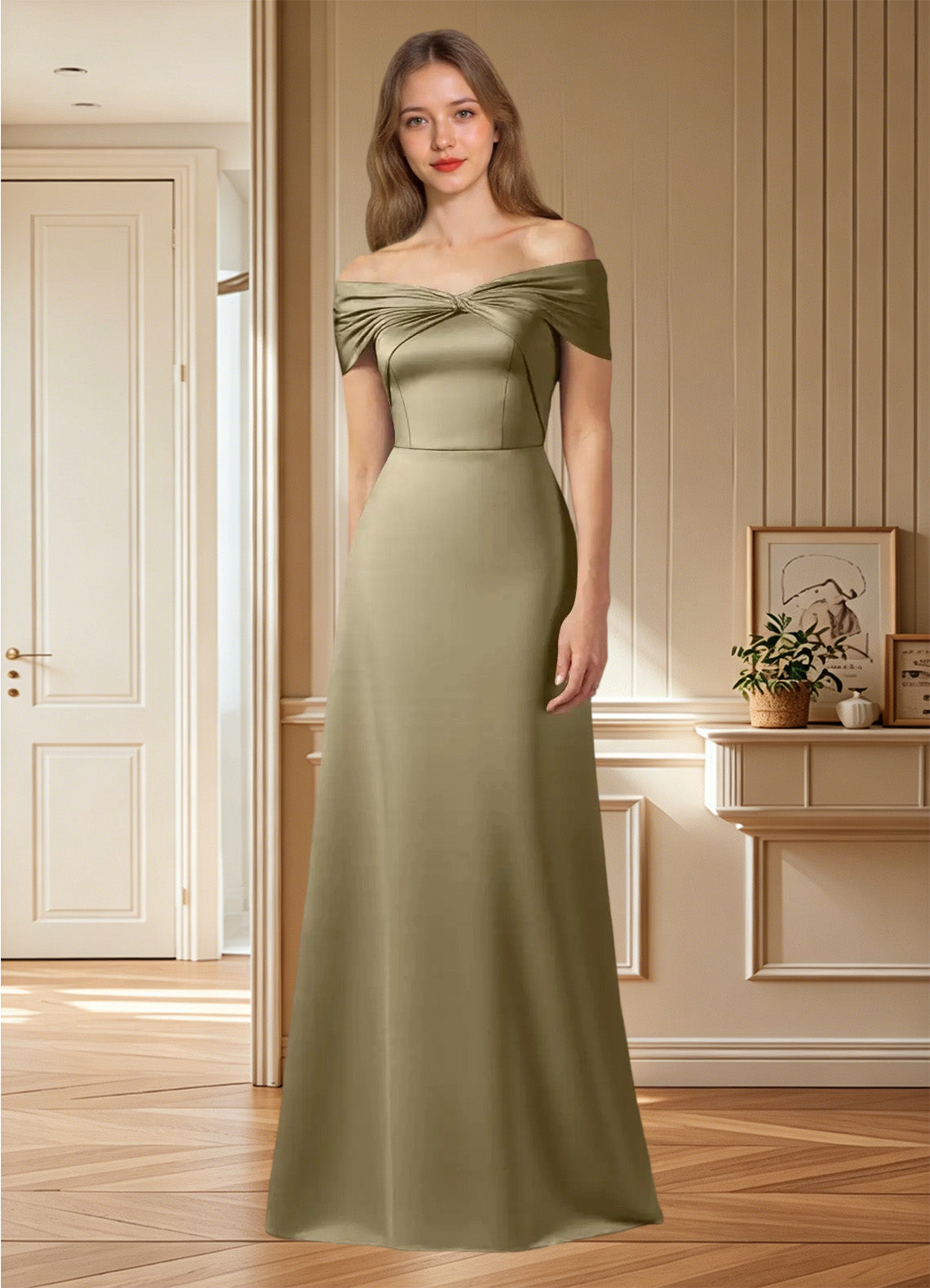 Augday Amelia A-Line Off the Shoulder Stretch Satin Dress