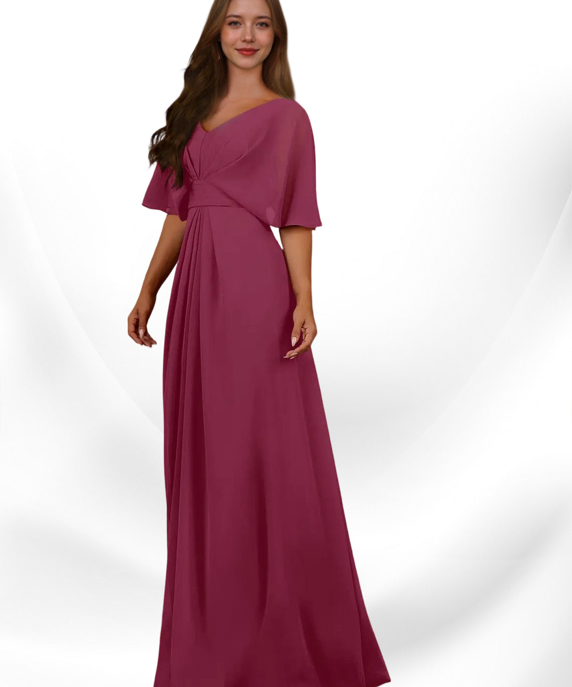 Augday Oksana A-Line V-Neck Pleated Chiffon Dress