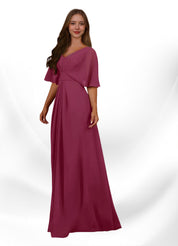 Augday Oksana A-Line V-Neck Pleated Chiffon Dress