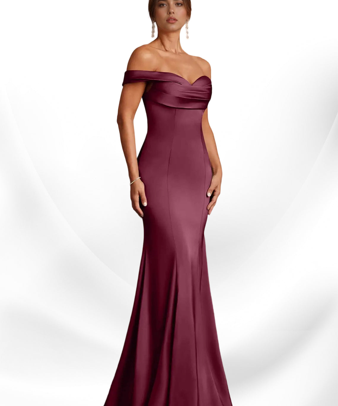 Augday  Mermaid Off the Shoulder Stretch Satin Dress