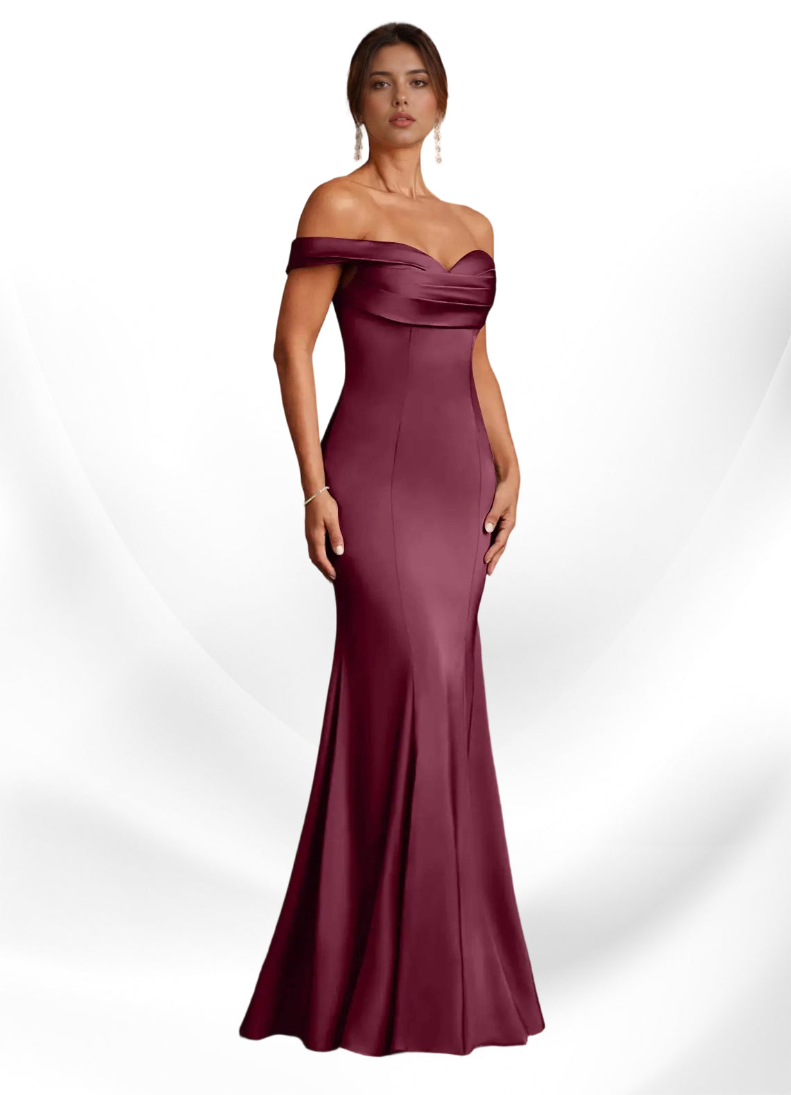 Augday  Mermaid Off the Shoulder Stretch Satin Dress