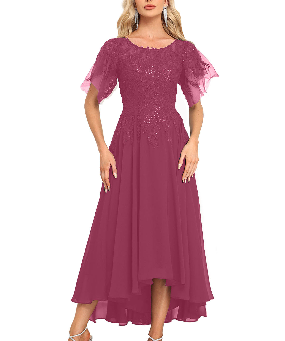 Augday Chiffon Lace Sequins Mother of the Bridesmaid Dresses