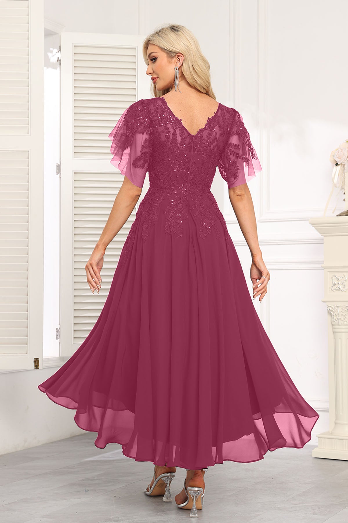Augday Chiffon Lace Sequins Mother of the Bridesmaid Dresses