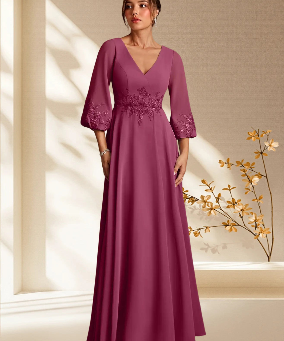 Augday Yorba A-Line Lace Chiffon Dress