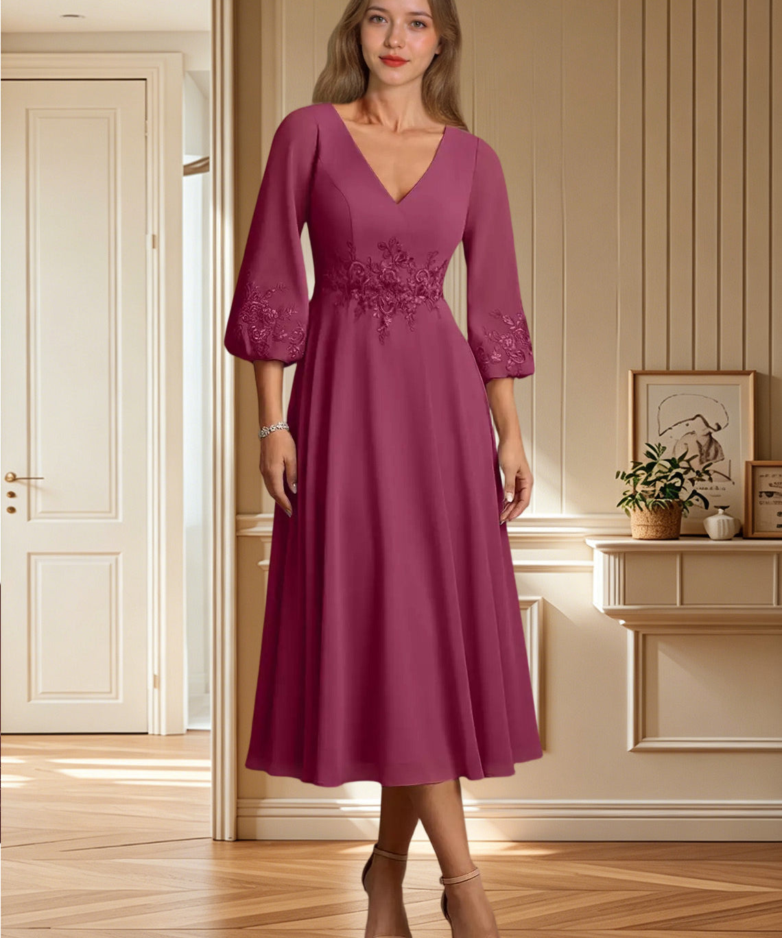 Augday Ana A-Line Lace Chiffon Dress