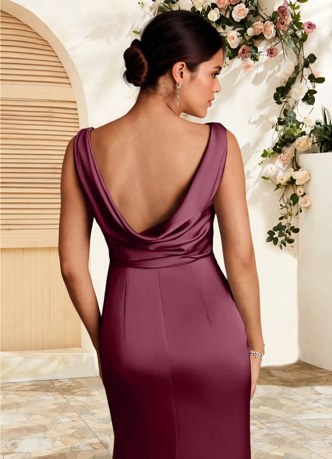 Augday Mazhe A-Line Pleated Stretch Satin Dress