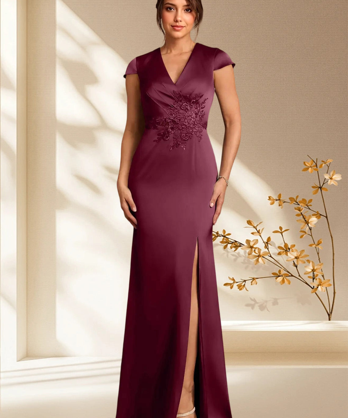 Augday Rilda Sheath Lace Stretch Satin Dress