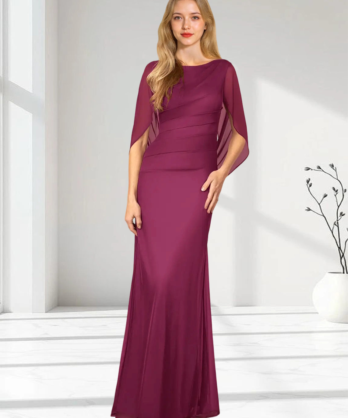Augday Belladonna Mermaid Scoop Pleated Mesh Dress