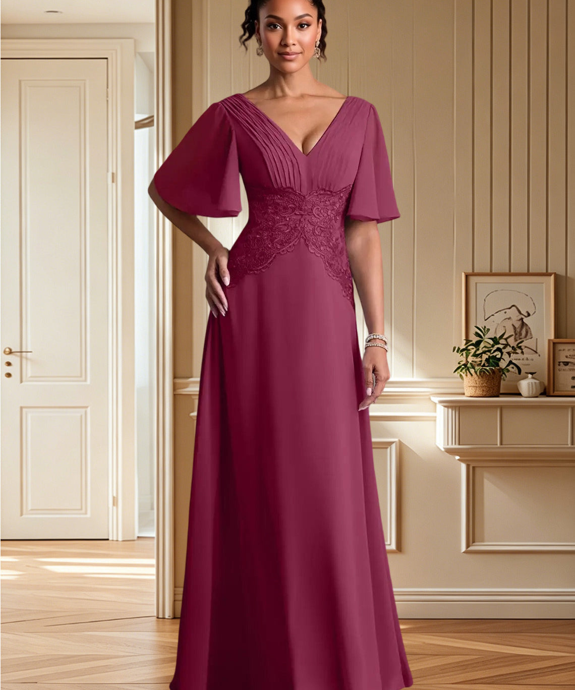 Augday Milliat A-Line Lace Chiffon Dress
