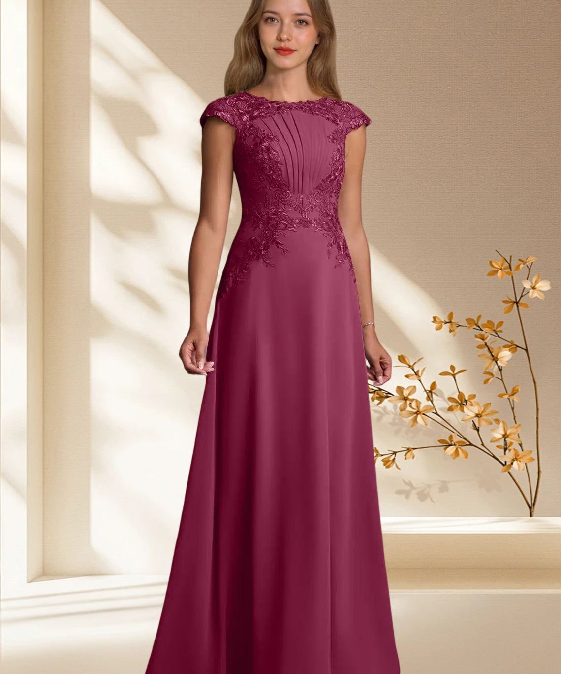 Augday Christi A-Line Lace Chiffon Dress