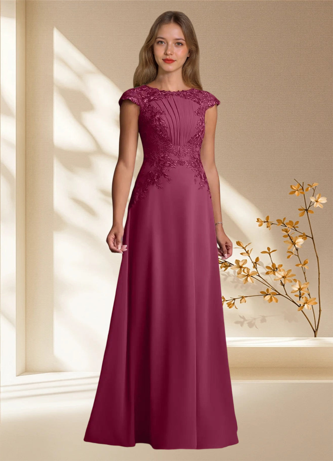 Augday Christi A-Line Lace Chiffon Dress