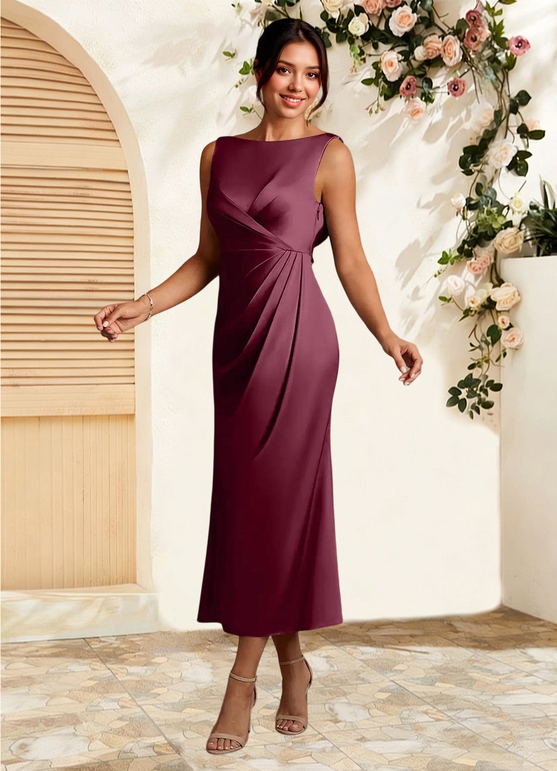 Augday Mazhe A-Line Pleated Stretch Satin Dress