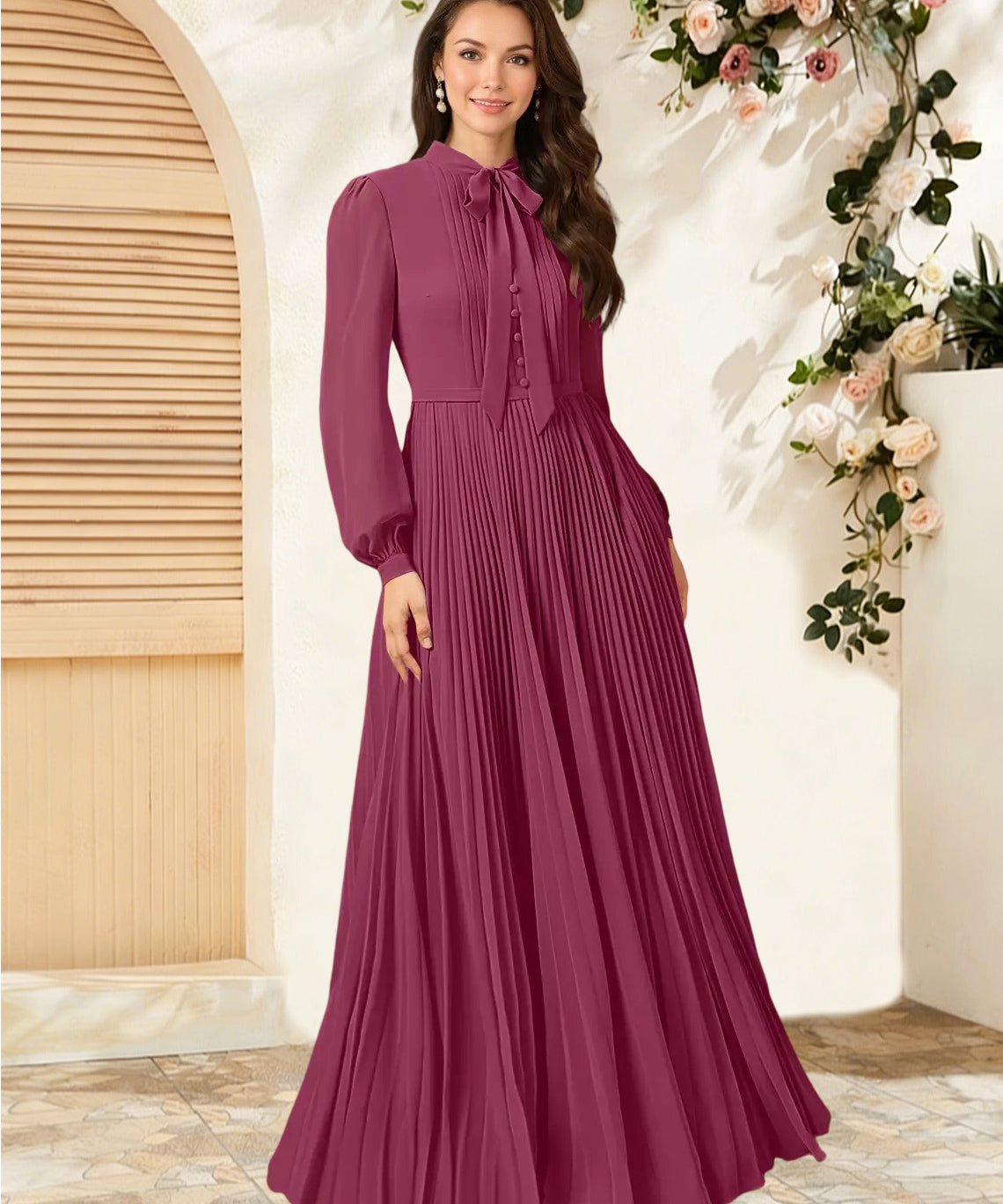 Augday Adellah A-Line Pleated Chiffon Dress