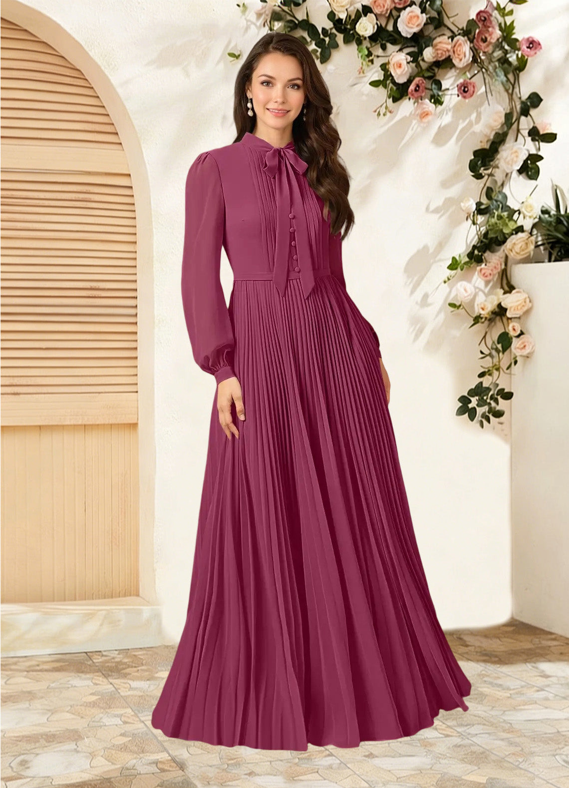 Augday Adellah A-Line Pleated Chiffon Dress