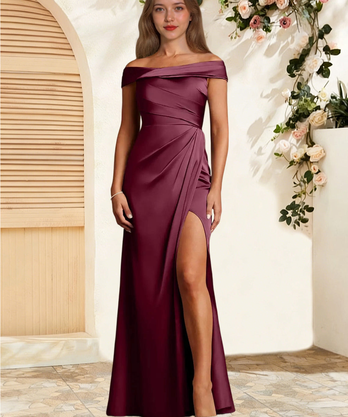 Augday Bedford Sheath Pleated Stretch Satin Dress