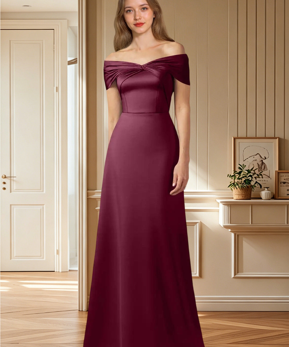 Augday Amelia A-Line Off the Shoulder Stretch Satin Dress