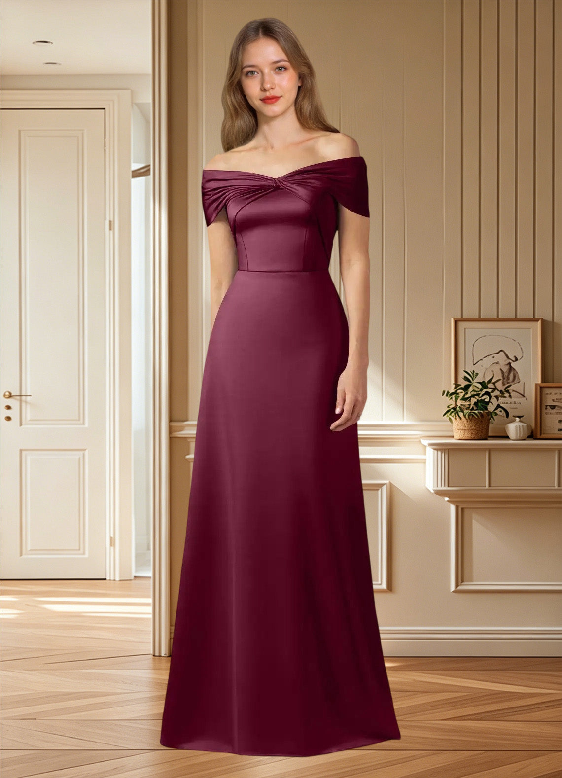Augday Amelia A-Line Off the Shoulder Stretch Satin Dress