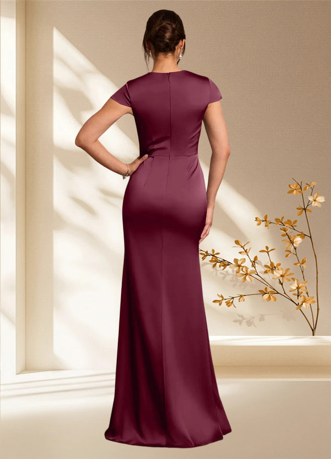 Augday Rilda Sheath Lace Stretch Satin Dress