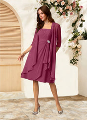 Augday Olivia A-Line Square Neckline Pleated Chiffon Dress