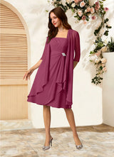 Augday Olivia A-Line Square Neckline Pleated Chiffon Dress