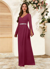 Augday Belinda A-Line V-Neck Pleated Chiffon Dress