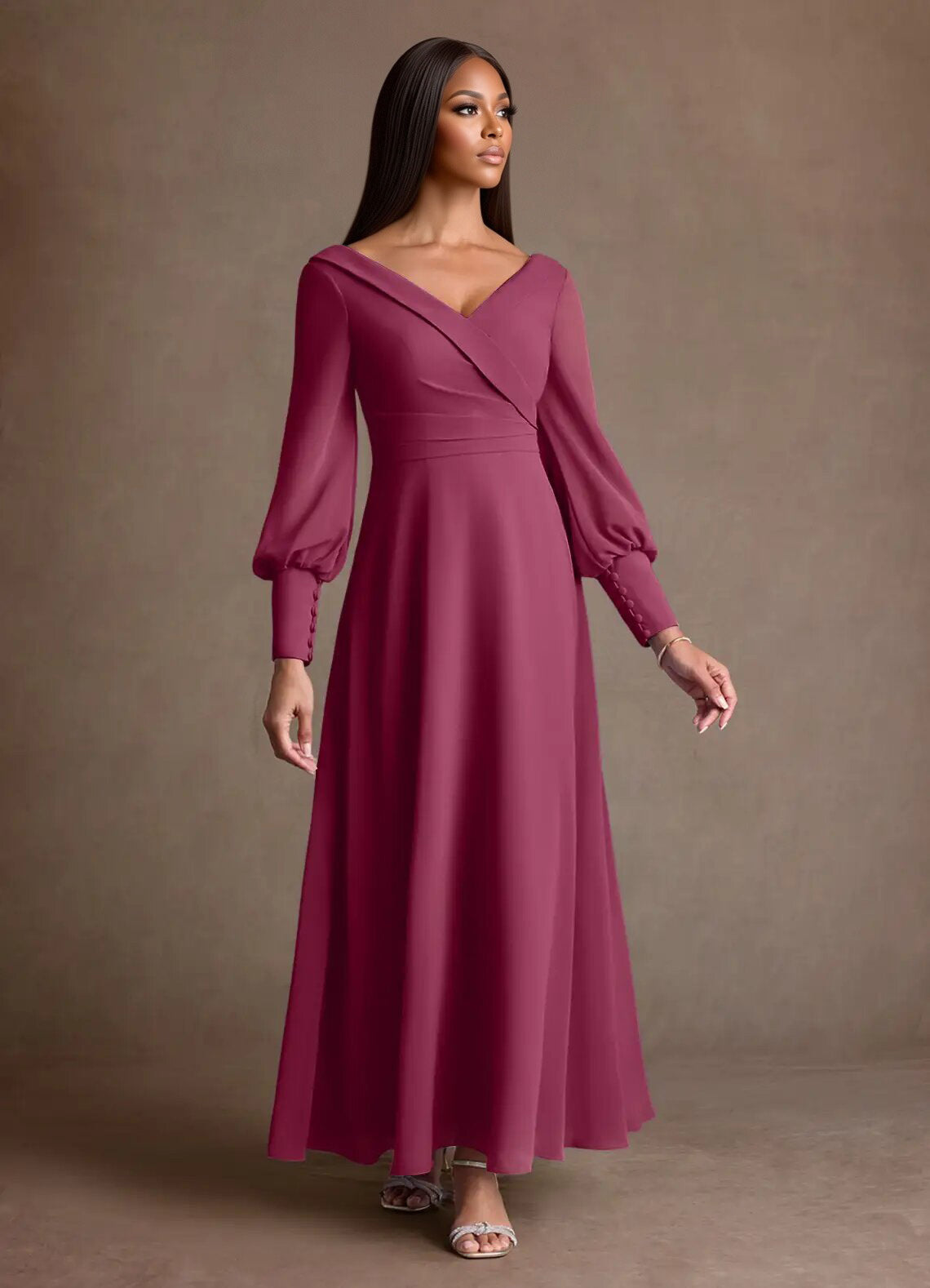 Augday Paterson A-Line Pleated Chiffon Dress