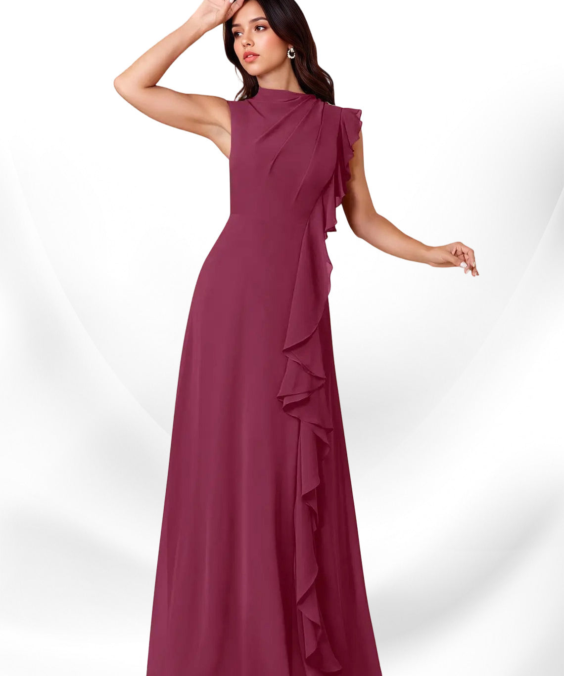Augday Narine A-Line High Neckline Pleated Chiffon Dress