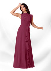 Augday Narine A-Line High Neckline Pleated Chiffon Dress