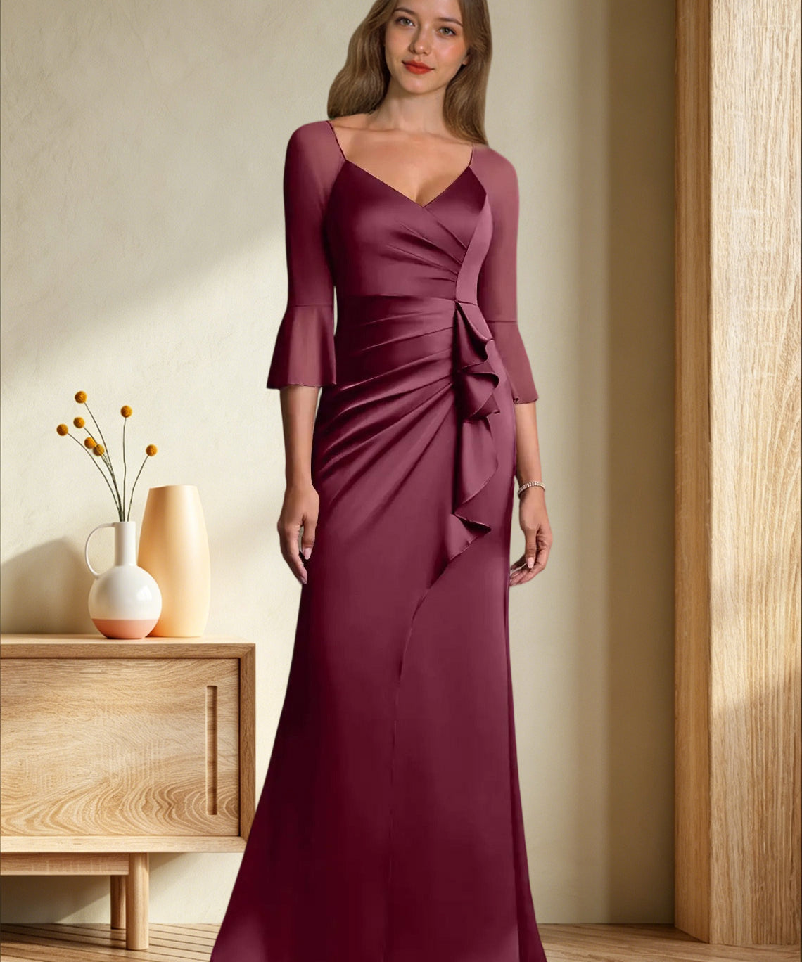 Augday Nampa Sheath Pleated Mesh Dress