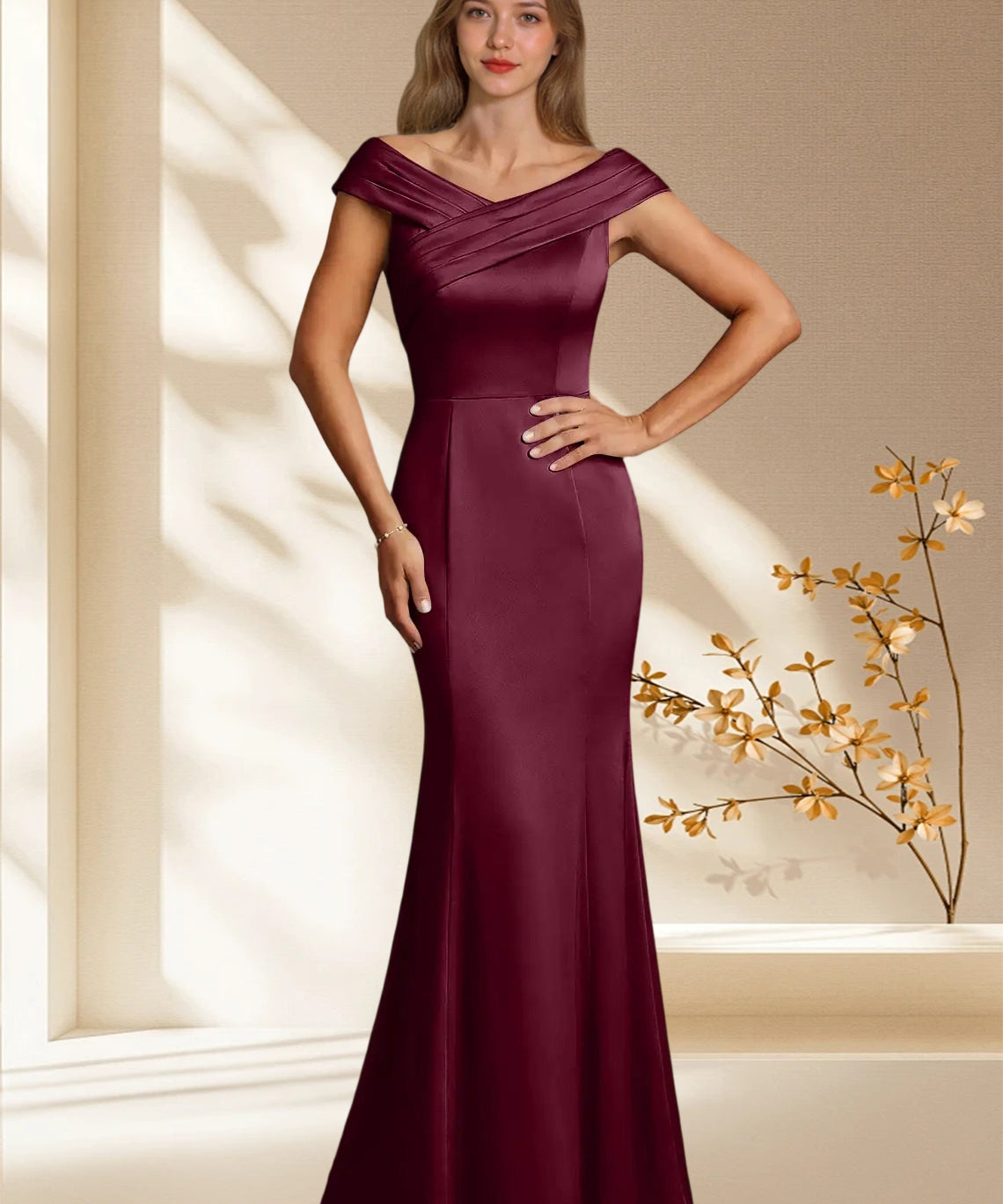 Augday Aberdeen Sheath Pleated Stretch Satin Dress