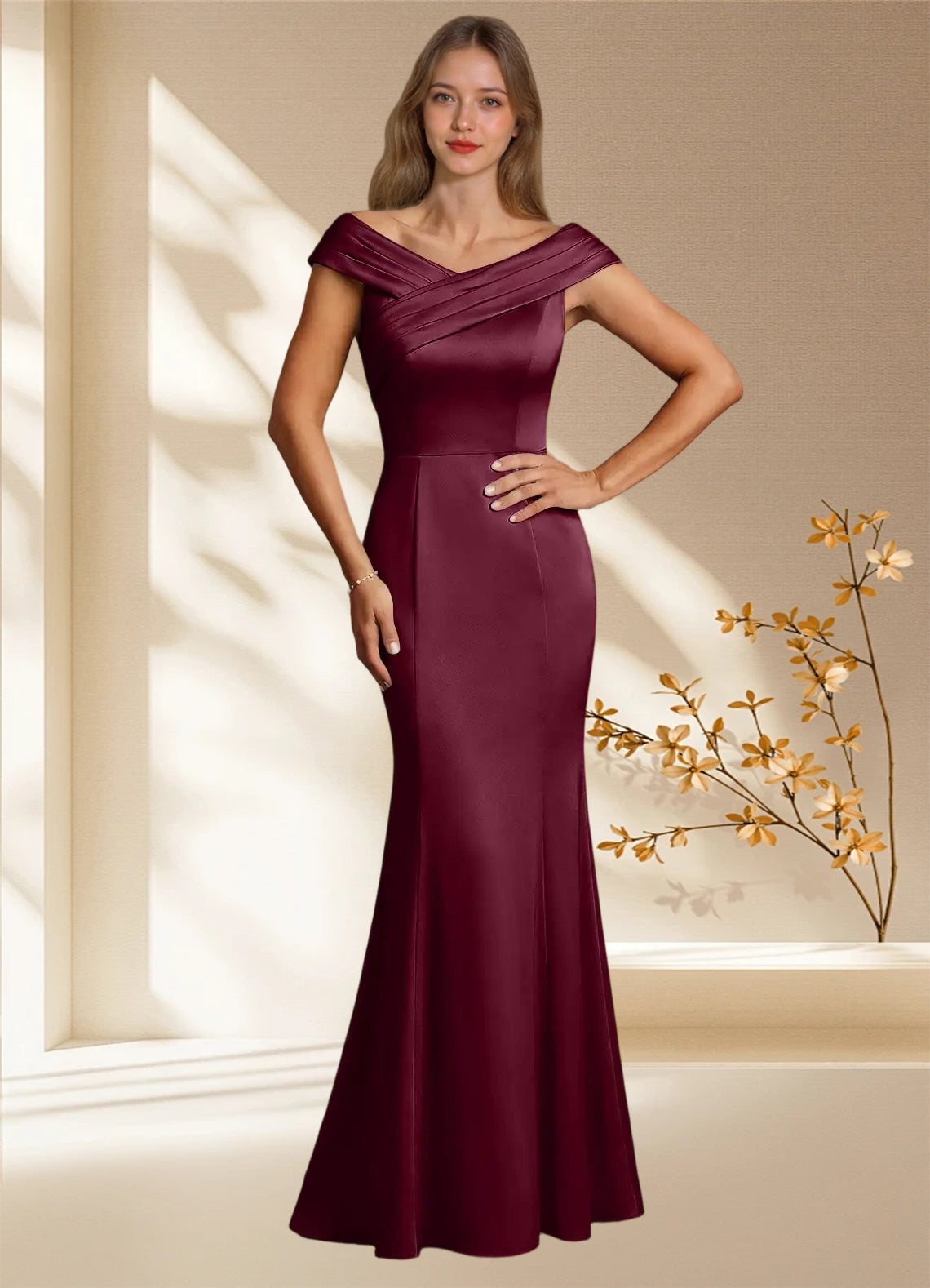 Augday Aberdeen Sheath Pleated Stretch Satin Dress