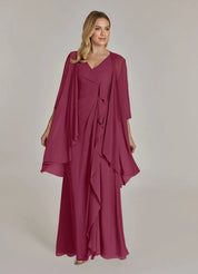Augday Manuella A-Line V-Neck Pleated Chiffon Dress