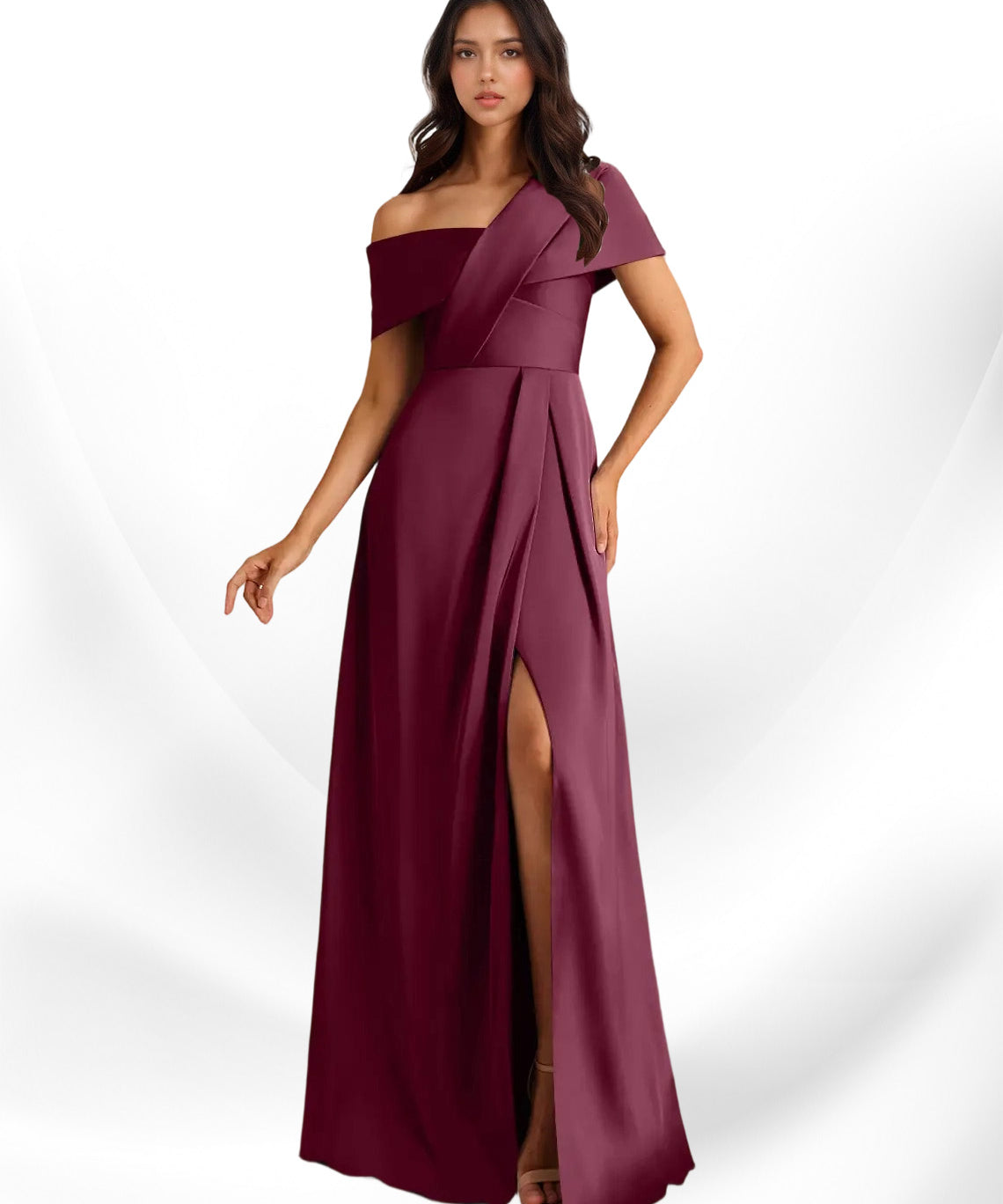 Augday Milton A-Line Pleated Stretch Satin Dress