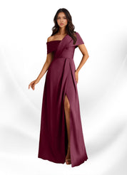 Augday Milton A-Line Pleated Stretch Satin Dress