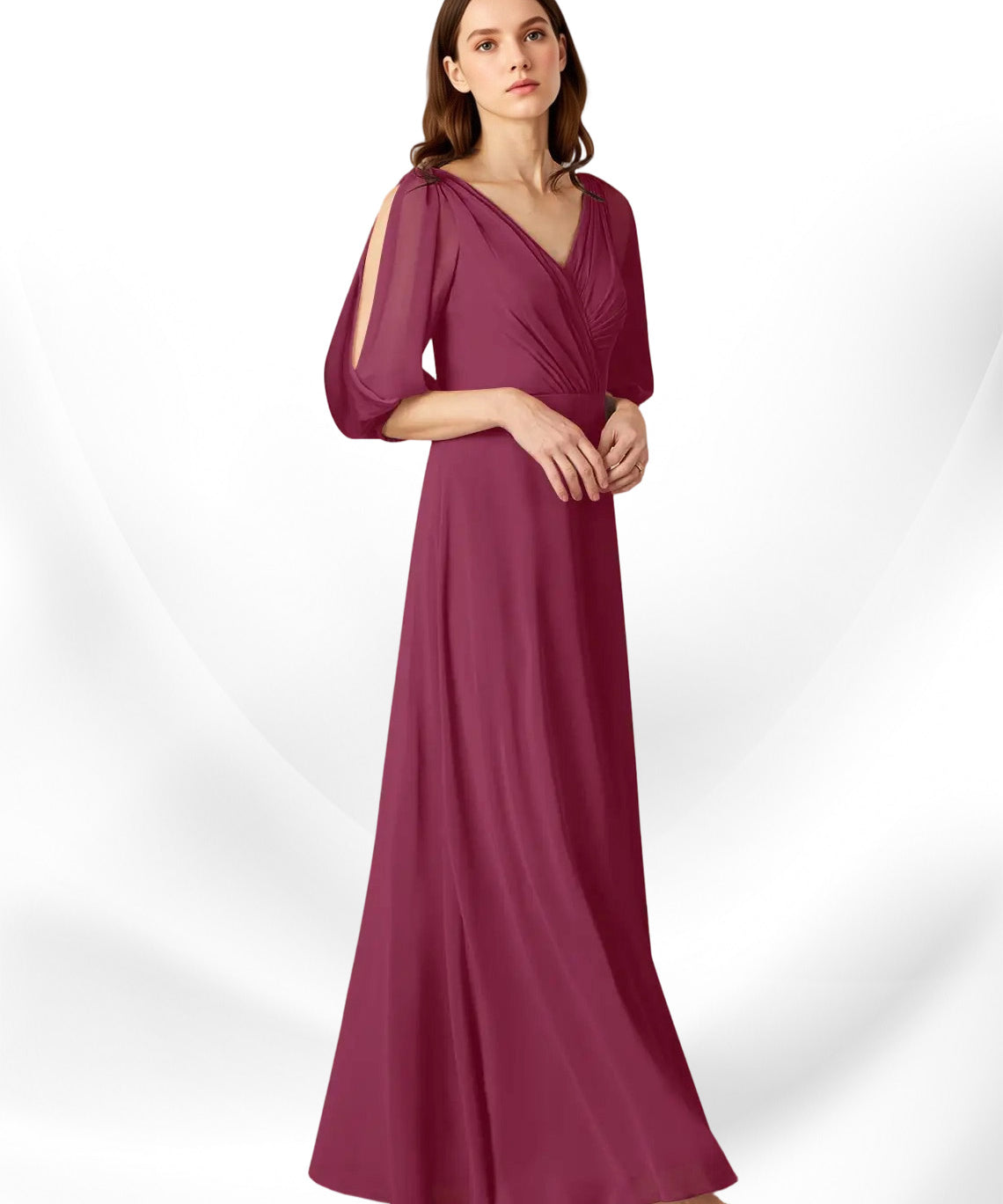 Augday Bronwyn A-Line V-Neck Ruched Chiffon Dress