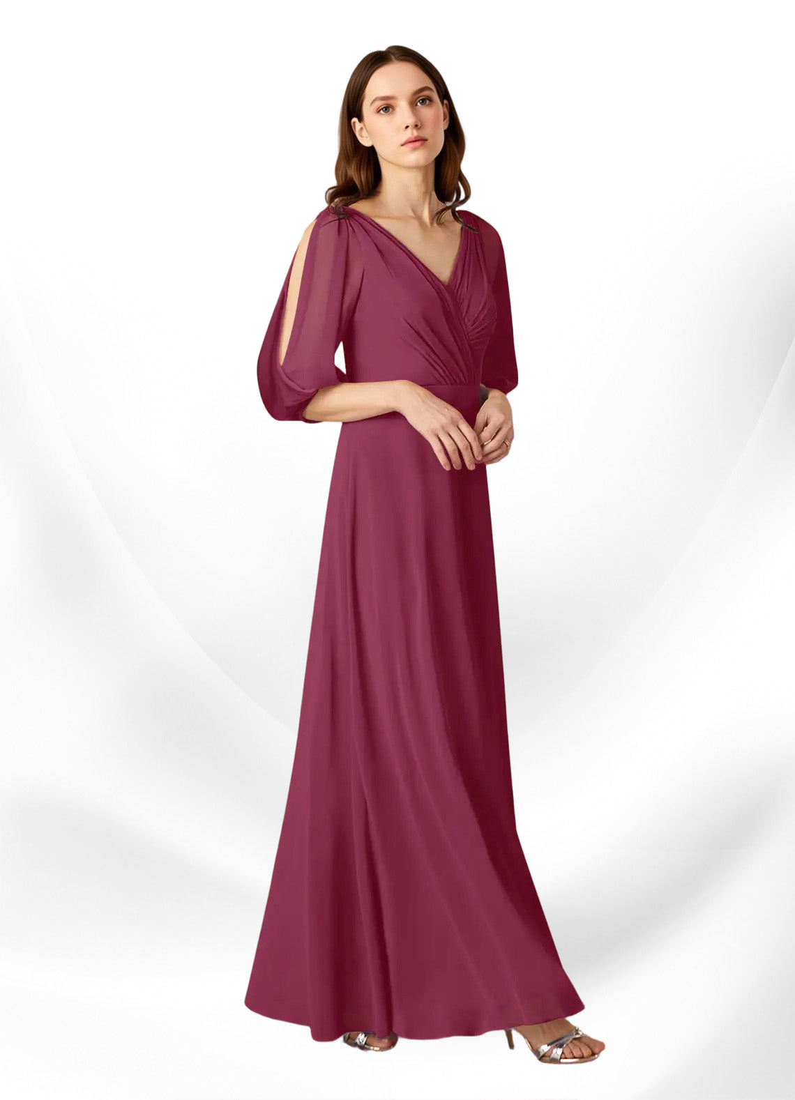 Augday Bronwyn A-Line V-Neck Ruched Chiffon Dress