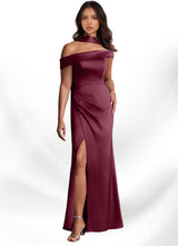 Augday Kamala Sheath One Shoulder Stretch Satin Dress