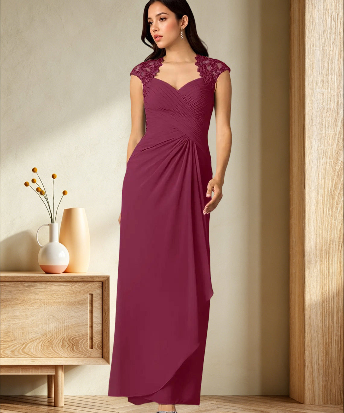 Augday Birdie A-Line Queen Anne Sequins Chiffon Dress