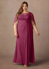 Augday Hera Mother of the Bride Dresses A-Line Lace Capelet Chiffon Dress Plus Size