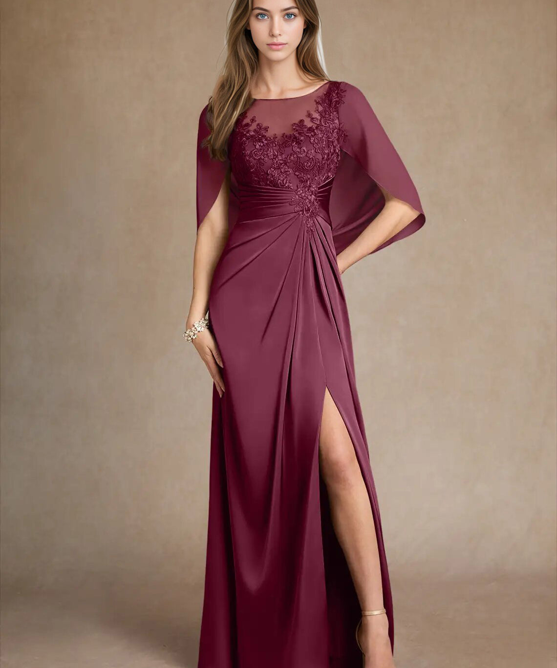 Augday Hera Mother of the Bride Dresses A-Line Lace Stretch Satin Dress