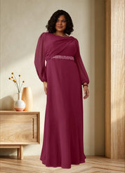 Augday Priyanka A-Line Boatneck Pleated Chiffon Dress