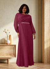 Augday Priyanka A-Line Boatneck Pleated Chiffon Dress