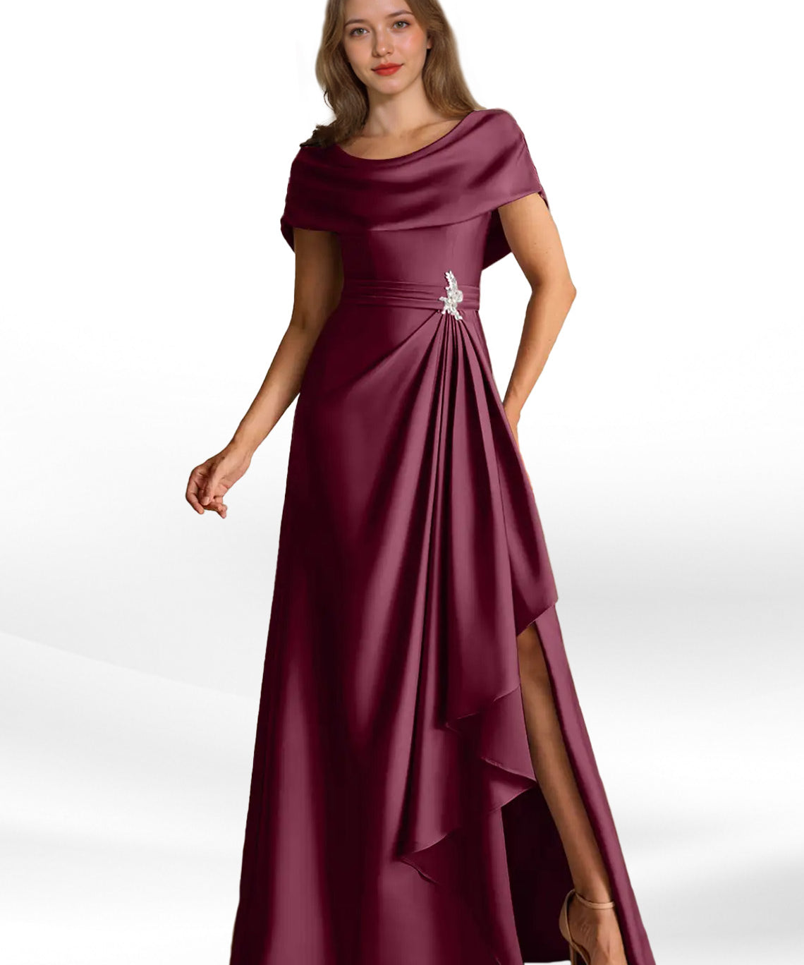 Augday Branford A-Line Pleated Stretch Satin Dress
