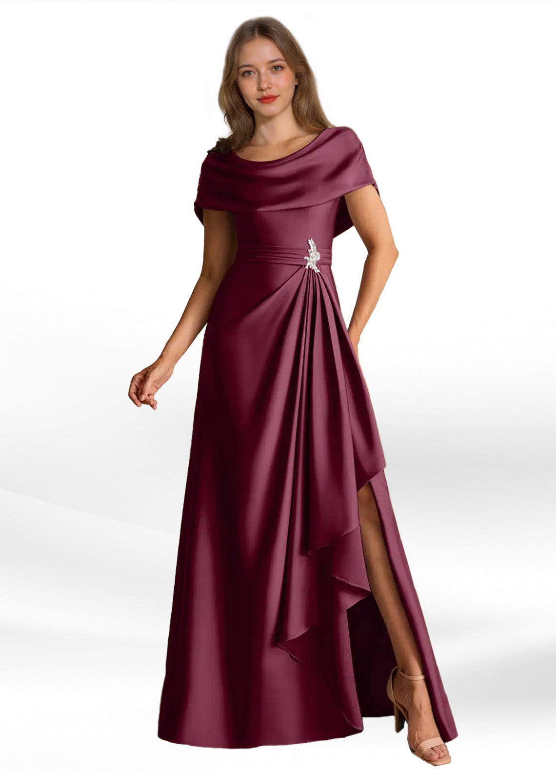 Augday Branford A-Line Pleated Stretch Satin Dress
