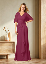 Augday Carson A-Line V-Neck Lace Chiffon Dress
