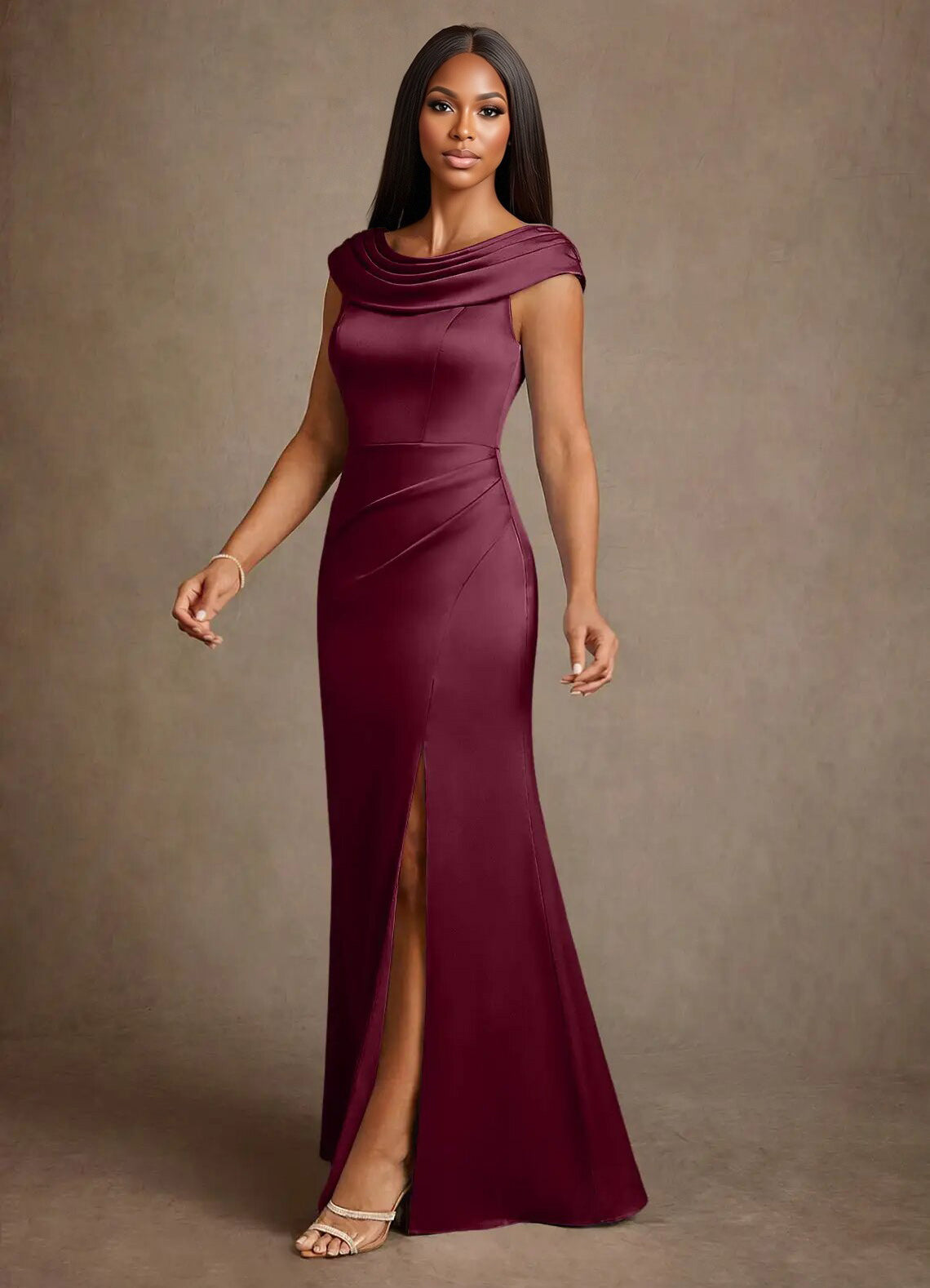 Augday Irvine A-Line Pleated Stretch Satin Dress