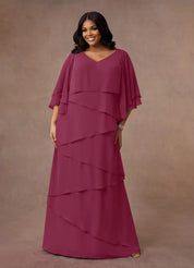 Augday OHara A-Line V-Neck Chiffon Dress Plus Size