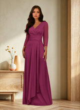 Augday Annetta A-Line V-Neck Pleated Mesh Dress