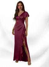 Augday Roya Mermaid V-Neck Pleated Stretch Satin